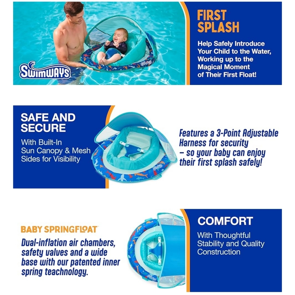 NEW Swimways Infant/Baby Spring Pool Float with Canopy & UPF Protection; 3-9 mos - Picture 6 of 17